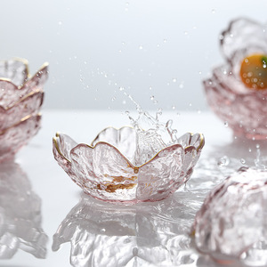 Petite Coupelle en Verre Style Nordique Incrustation Dorée, Bol à Sauce en Verre pour BBQ, Assaisonnement, Trempette, Coupelle Pétale de Fleur, Plat à Assaisonnement en Verre - Product Image 1