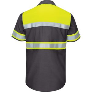 เสื้อทำงานผู้ชายแบบสั่งทำพิเศษ ไซส์ใหญ่/สูง รุ่น Hi-Vis สีเหลืองสะท้อนแสง/สีดำชาร์โคล ผ้าริปสตอป คลาส 1 ทรงโอ แบบ VF Imagewear - Product Image 2