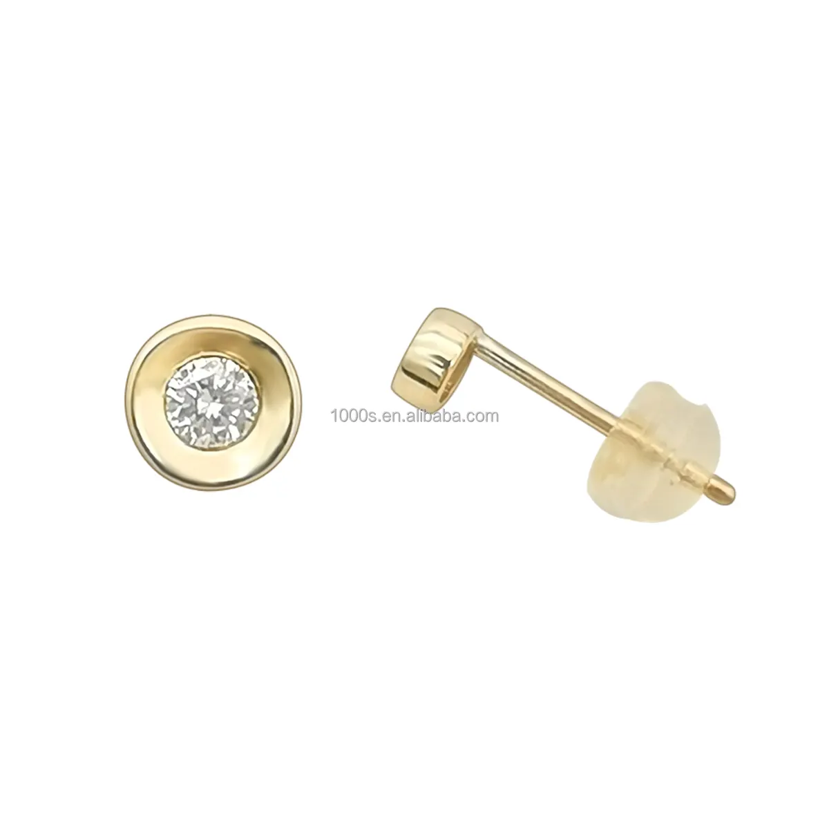 छोटे-मोटे 9k वास्तविक सोने की बलियां प्राकृतिक हीरा बेजल सेटिंग 9k ठोस सोने की अंगूठी