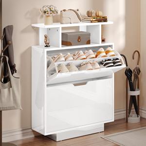 <span class=keywords><strong>Meuble</strong></span> à chaussures fin et élégant à finition brillante, gain de place, avec 2 tiroirs basculants pour couloir, entrée, salon - Product Image 1