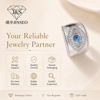 Bague JINSEO Minimaliste Œil de Dieu Bleu en Argent Sterling 925 avec Zircon Cubique, Anneau Ouvert Pavé Œil de Dieu pour Hommes et Femmes