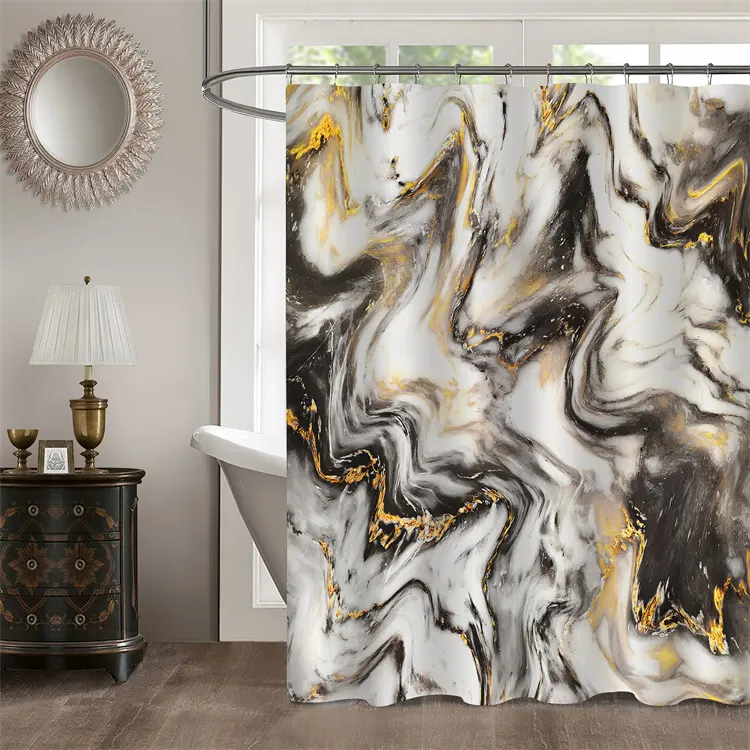 72x72 Luxo Abstrato Moderno Cinza Ouro Mármore Impermeável Lavável Tela Cortina De Chuveiro para Decoração Do Banheiro