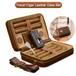Étui de voyage pour cigares en cuir de qualité supérieure avec <span class=keywords><strong>briquet</strong></span> et accessoires pour 6 cigares, cadeau pour homme - Product Image 3