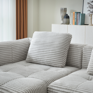 Canapé d'angle modulaire en forme de L, design moderne, revêtement en velours côtelé, pieds en bois, chaise longue sectionnelle convertible réglable - Product Image 4