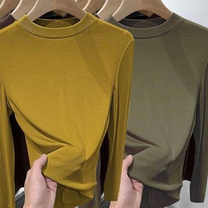 Women Long Sleeve Thermal Base Layer Top Stand Collar Warm Plus Size Autumn Wear Mustard Yellow Coffee Black White Olive Green - Product Image 2