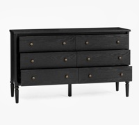 Commode vintage française en chêne noir à 6 tiroirs, large commode avec poignées en laiton, meuble de rangement pour chambre à coucher ou salon