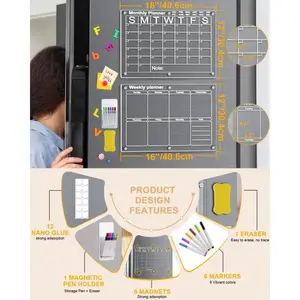 Acrylic Clear Board Light Led Weekly Meal Planner Acrylic Magnetic Dry Erase Writing Boards with Pen