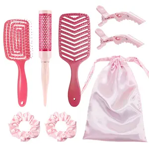 Hollow Rib Comb V-shaped Hollow Comb Large Curved Duck Clips and Hair Bands Women's Home Pink Comb Set