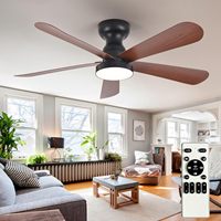 Ventilateur de plafond noir mat de 52 pouces avec lumière, 5 pales en bois de noyer, application Wi-Fi intelligente Alexa, 6 vitesses, réversible, montage encastré, LED dimmable