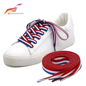 Datar Polyester 3 Warna Dikepang Merah Putih Biru Stripe Tali Sepatu untuk Kanvas Sepatu