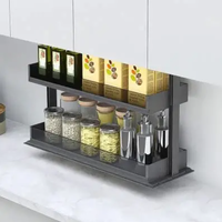 Armário de Cozinha Moderno Multifuncional com Prateleira Deslizante de Dois Níveis, Cesto Elevatório com Abertura Suave, Organizador de Armazenamento Ecológico