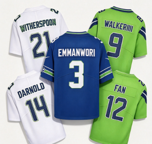 Maillot de football des Seahawks # 3 Emmanwori # 21 Witherspoon # 9 WalkerIII # 14 Darnold # Collection de 12 maillots de joueur cousus pour hommes - Product Image 1