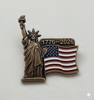 Badge commémoratif personnalisé en métal plaqué or, motif Art populaire traditionnel, Statue de la Liberté et Drapeau américain, pour le 250e anniversaire des États-Unis