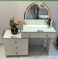 Coiffeuse moderne européenne en bois massif avec miroir et éclairage réglable, meuble de chambre avec rangement