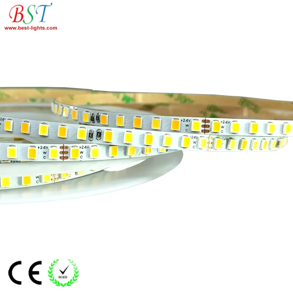 Süper parlak 24 volt LED şerit ışık 2835 sıcak beyaz 3000K + 5000K günışığı çift renk 5mm PCB 168 LEDs/M led odası ışık şeridi