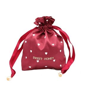 Bolsa de Regalo Navideña de Satén Rojo Suave con Logotipo Personalizado, Bolsa con Cordón para Pelucas, Paquetes de Cabello, Bolsos, Bufandas, Almohadas - Product Image 1