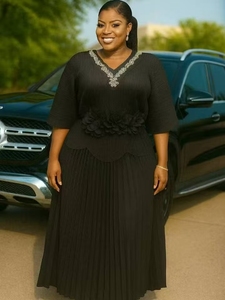 Nuovissimi accessori eleganti da donna Set gonna con diamanti scintillante impreziosita tinta unita Miyaki gonna a maniche corte <span class=keywords><strong>plissettata</strong></span> - Product Image 5