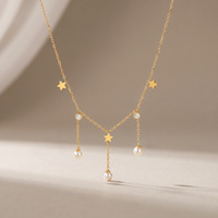 Collier élégant en acier inoxydable avec pendentif étoile perlée sur chaîne fine à pompons, breloques sophistiquées, vente en gros TGXL15482