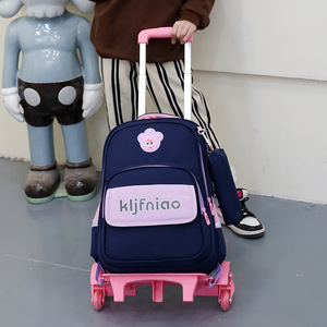 Student Children Cartoon Pull Rod <b>Backpack</b> Girl with <b>Wheel</b> Pull Rod <b>Wheel</b> School Bag Boy Trolley <b>Backpack</b> - Product Image 2