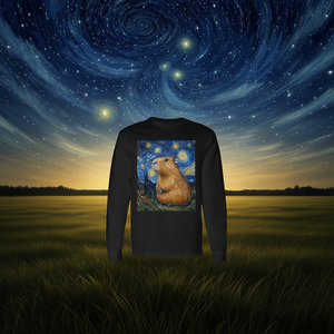 Camiseta de Manga Larga con Estampado Gráfico de Capibara Estilo Noche Estrellada de Van Gogh, Cuello Redondo, Unisex para Adultos, Impresión Digital, Promocional - Product Image 3