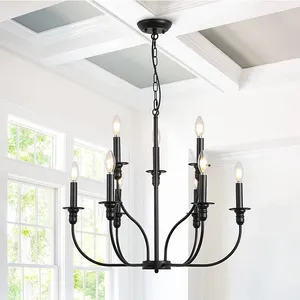 Black Farmhouse Chandelier French Country Chandelier Ceiling Lamp 2-Tier 9-Light Kitchen Light Fixture(Wholesale with ETL)