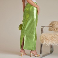 Rock für Frauen Großhandel New Slim-Fit Wickel Eleganter Rock Frauen Kleid Metallic Green Pu Leder Long