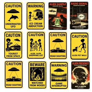 Plaque Métallique Vintage OVNI Extraterrestre, Affiche Rétro Sci-Fi, Décoration Murale pour Garage, Bar, Salle de Jeux, Maison, Plaque d'Avertissement Amusante - Product Image 1