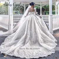 Ashley Carol-Robe de bal en dentelle à manches longues avec appliques 3D de luxe, 2024