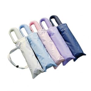 Paraguas Plegable de Tres Secciones, Resistente al Viento, Color Sólido, con Hebilla Grande, 10 Varillas, para Mujer, para Venta al Por Mayor - Product Image 3