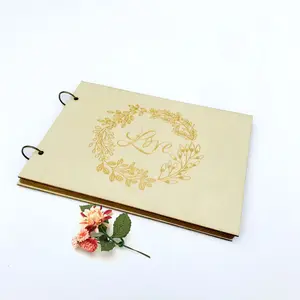 Bruiloft Gastenboek Houten Handtekening Boek Houten Notebook Plaquette Hout Logo Love Europa Eco Aangepaste Volkskunst Gesneden