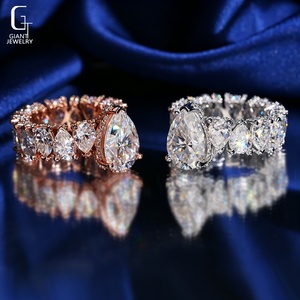 Anello di Lusso con Moissanite VVS Iced Out, Gioielli alla Moda per Uomo e Donna, Supera il Test del Diamante, Anelli in Argento 925 con Moissanite Taglio a Pera - Product Image 3