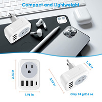 Adaptor Perjalanan Portabel EU dengan Pengisi Daya USB dan USB-C PD 3 Port USB, Adaptor Daya Tipe C US ke EU, Konverter Steker Universal