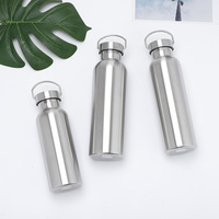 Botol minum stainless steel berdinding ganda 500ml dengan lapisan powder coating, vakum terisolasi, mulut lebar, tutup bambu, termos tumbler