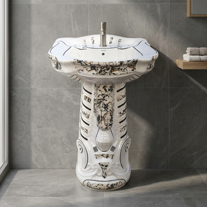 Lavabo majestuoso de cerámica roja de calidad de exportación, juego de pedestal con estampado de flores, lavabo, diseñador, China, India - Product Image 2