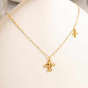 Stainless Steel <b>Cross</b> Pendant Necklace 18K Gold Plated Pave Setting Clavicle <b>Chain</b> For Women Gift Jewelry - Product Image 3