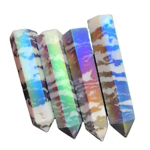 Wholesale high quality aura crystal point aura zebra jasper point towers for home decorate