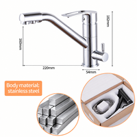 Robinet de cuisine moderne en acier inoxydable chromé, 2-en-1, filtration et purification de l'eau, double poignée, eau chaude et froide