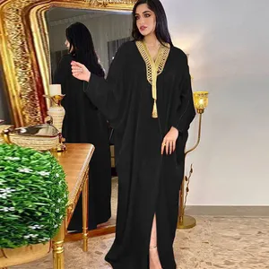 Áo Choàng Thổ Nhĩ Kỳ Đầm Maxi Đen Hình Hồ Burqa Malaysia Ruy Băng Kim Cương Dubai Ả Rập Ramadan Eid Jalabiya