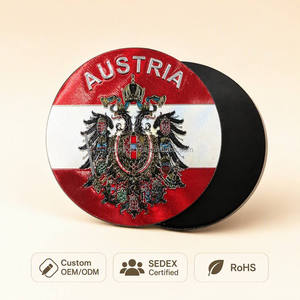 Aimant de réfrigérateur en gros avec drapeau autrichien, en papier métallisé, souvenir touristique, usine SEDEX, cadeau rond personnalisé en vrac pour réfrigérateur - Product Image 1