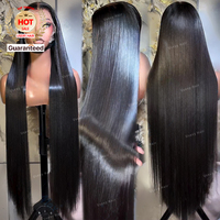 Perruque en cheveux humains indiens vierges de grade 15A, Lace Front, longue et lisse, 13x6, sans colle, Full HD Lace, pour femmes