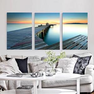 <span class=keywords><strong>Peinture</strong></span> murale nordique à 3 panneaux, affiche <span class=keywords><strong>de</strong></span> <span class=keywords><strong>coucher</strong></span> <span class=keywords><strong>de</strong></span> <span class=keywords><strong>soleil</strong></span> sur la <span class=keywords><strong>plage</strong></span> pour la décoration <span class=keywords><strong>de</strong></span> la chambre d'hôtel, design moderne, impression sur toile <span class=keywords><strong>de</strong></span> haute qualité - Product Image 2