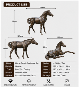 Scultura BSA in Bronzo Scuro Anticato: Famiglia di Cavalli Realistici, Statua in Metallo di Tre Cavalli per Cortile, Villa e Paesaggio di Lusso - Product Image 2