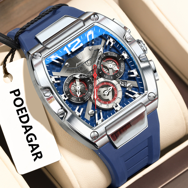 POEDAGAR 9051 Factory Wholesale Luxury Silicone Strap Luminous Waterproof Chronograph Quartz Watch for Men