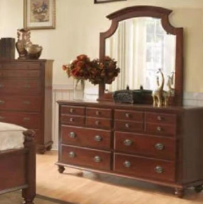 Ensemble de chambre à coucher en noyer foncé - 5 pièces avec lit à panneaux, commode, miroir - Product Image 3