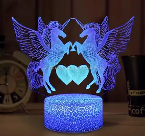 Lampe de nuit 3D à led en acrylique, lampe en bois USB créative, lumières ovales rondes, lumières de fissure, vente en gros