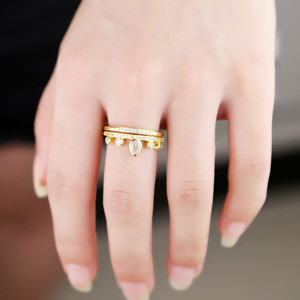 Promotion Gold Plated Fashion Wedding Engagement Cz Band Set of 2 Pcs <strong>Crown</strong> <strong>Ring</strong> - Product Image 6