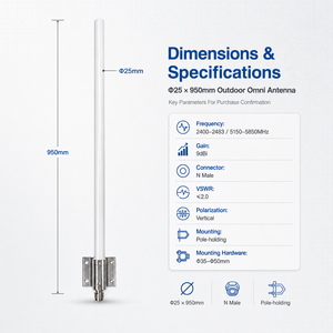 เสาอากาศไฟเบอร์กลาสแบบสองย่านความถี่ 9dBi 2.4G 5.8G สำหรับภายนอกอาคาร แบบรอบทิศทาง สำหรับสถานีฐาน พร้อมหัวต่อ N-Male สำหรับระบบ WiFi WLAN <span class=keywords><strong>WISP</strong></span> - Product Image 3