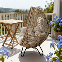 Fauteuil lounge en rotin PE avec coussin, fauteuil inclinable sur pieds pour jardin, patio, balcon, extérieur