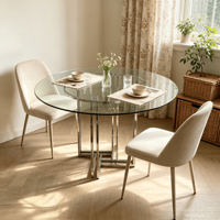 Table à manger ronde en verre trempé de luxe moderne, base en acier inoxydable, meubles de salle à manger pour la maison, l'hôtel, le restaurant