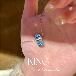 Collier pendentif en cristal bleu marine clair King Silver Jewelry, argent sterling S925, design géométrique, bijoux de mode pour femmes - Product Image 2